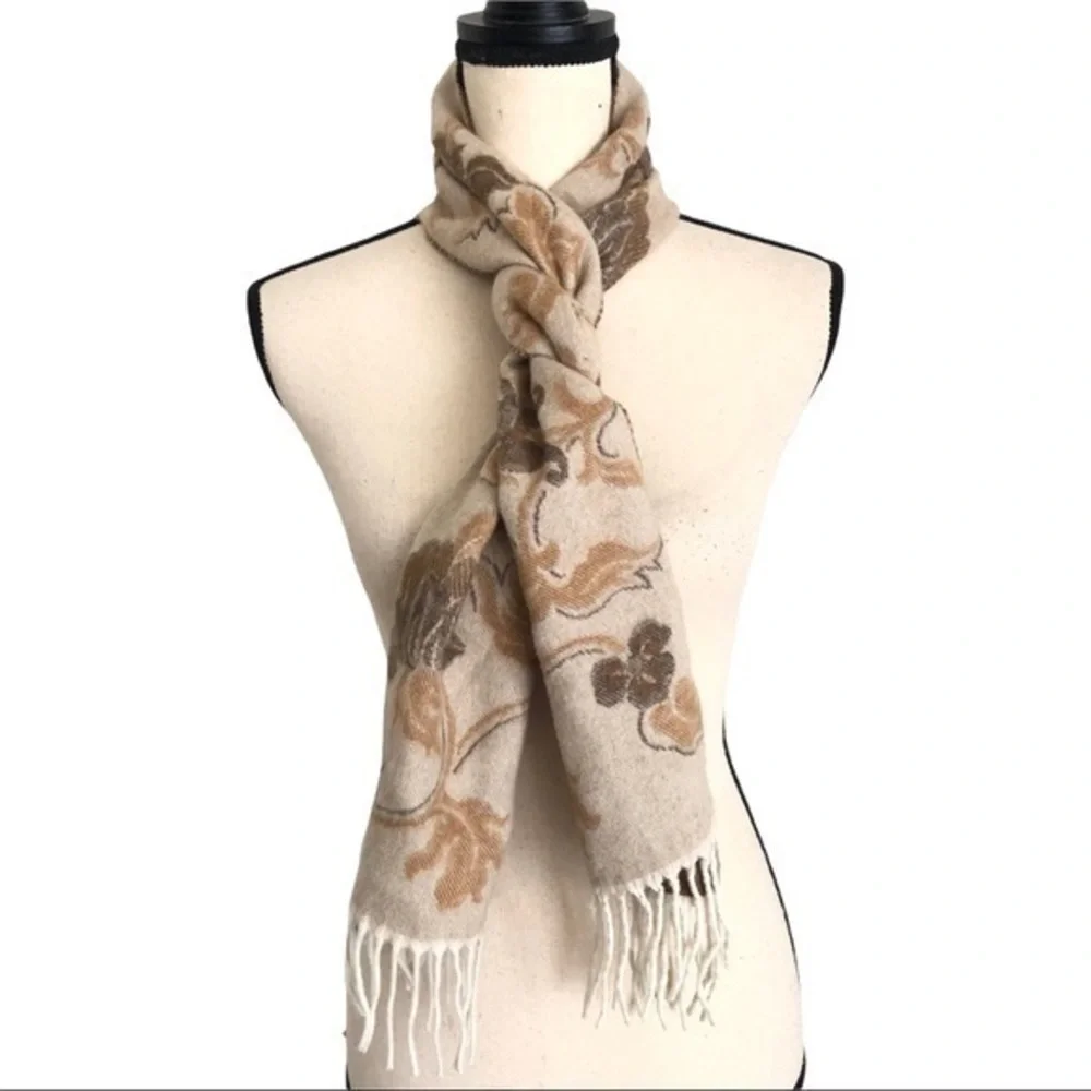 V.FRAAS Floral Cashmink Wrap Scarf With Fringe Made In Germany